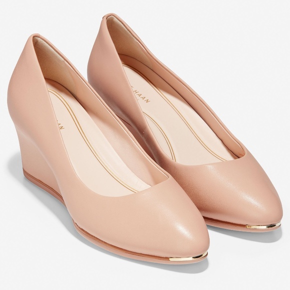 Cole Haan Shoes - Cole Haan Grand Ambition Nude Leather Wedge Pumps